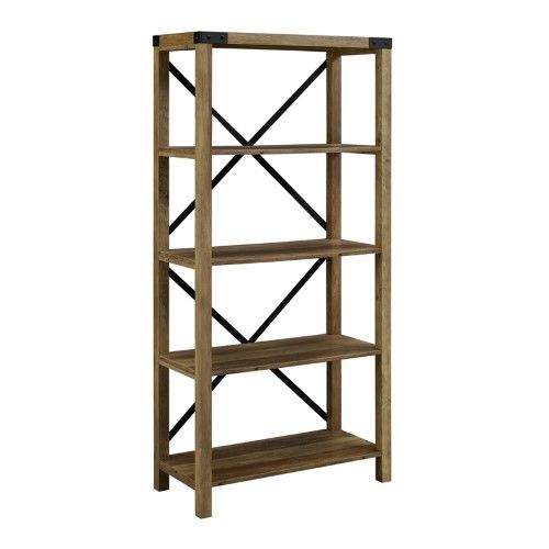 Photo 1 of 64 Farmhouse Metal Bookcase in Rustic Oak - Walker Edison BS64MXRO
