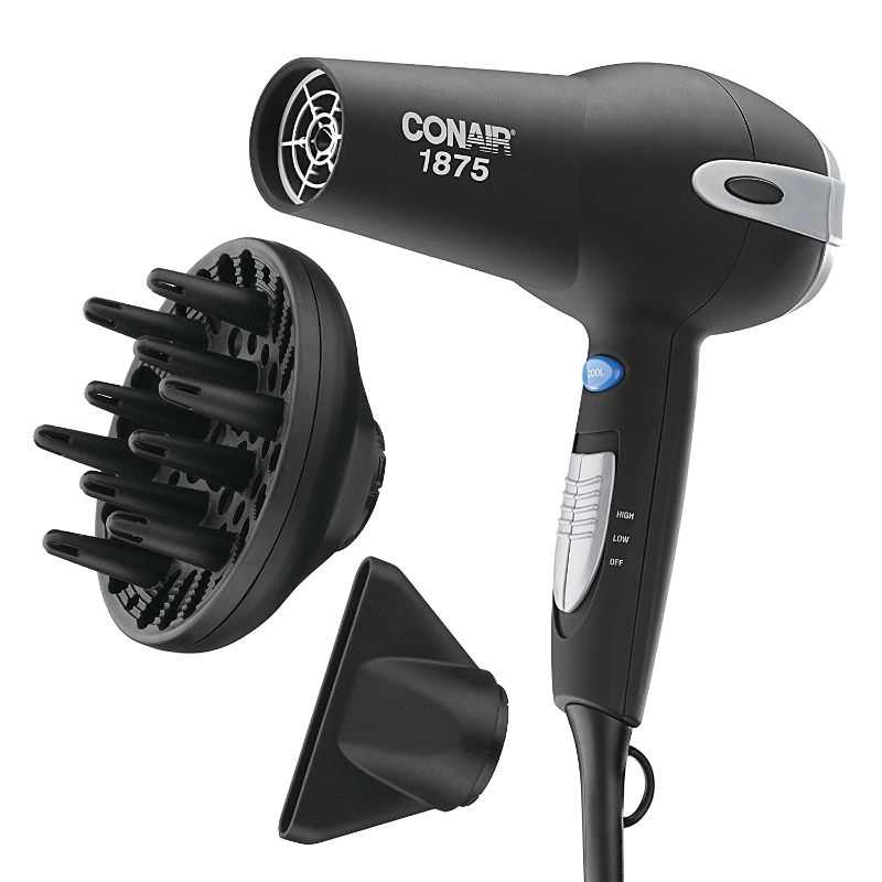 Photo 1 of 
Conair 1875-Watt Ionic Ceramic Hair Dryer with Diffuser and Concentrator, Black
Color:Black