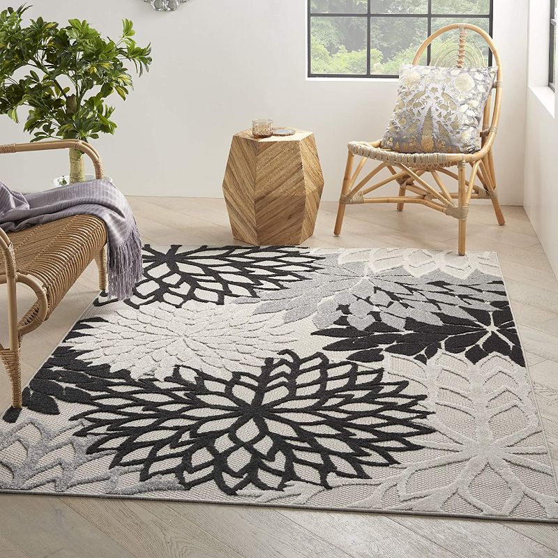 Photo 1 of 
Nourison Aloha Indoor/Outdoor Floral Black White 5'3" x 7'5" Area Rug, (5' x 8')
Size:5 ft 3 in x 7 ft 5 in
Color:Black White
