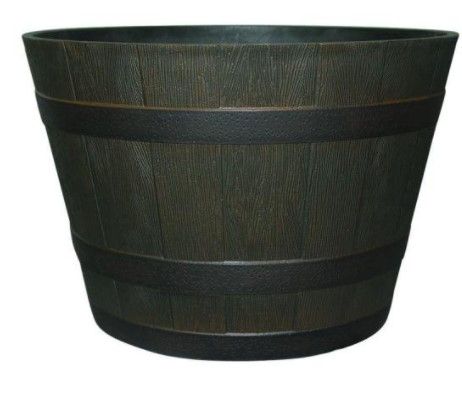 Photo 1 of 22.44 in. Dia x 14.96 in. H Rustic Oak High-Density Resin Whiskey Barrel Planter