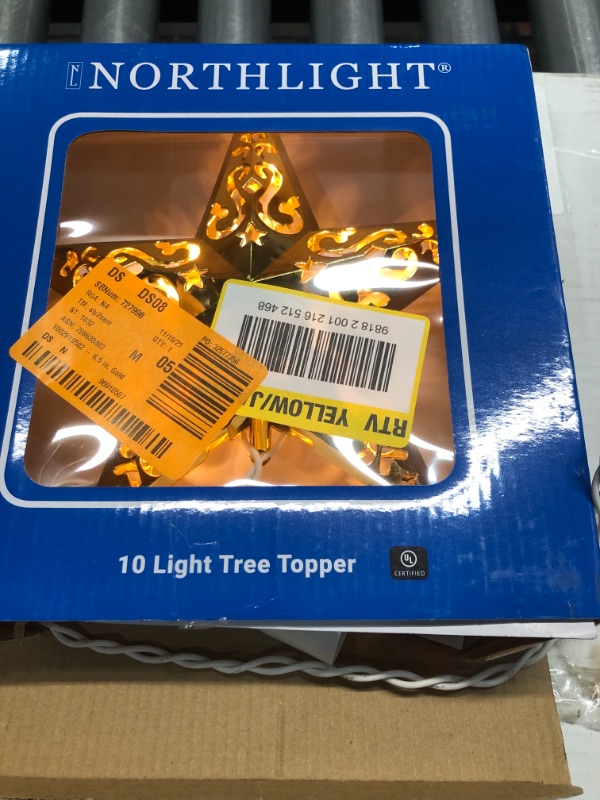 Photo 2 of 8.5 in. Gold Star Cut-Out Design Christmas Tree Topper - Clear Lights