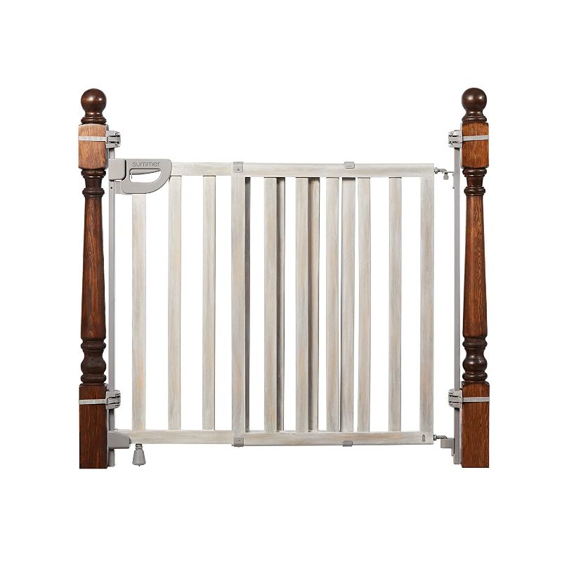 Photo 1 of **used, missing parts**
Summer Infant Banister & Stair Safety Gate with Extra Wide Door, Wood, 33" - 46", Birch Stain with Gray Accents
