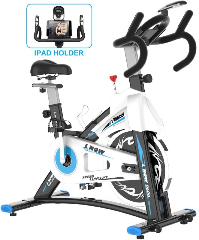 Photo 1 of **USED, MISSING HARDWARE, MISSING PARTS, PARTS ONLY**
L NOW Indoor Exercise Bike Indoor Cycling Stationary Bike, Belt Drive with Heart Rate, Adjustable Seat and Handlebar, Tablet Holder, Stable Quiet and Smooth for Home Cardio Workout(D600)
