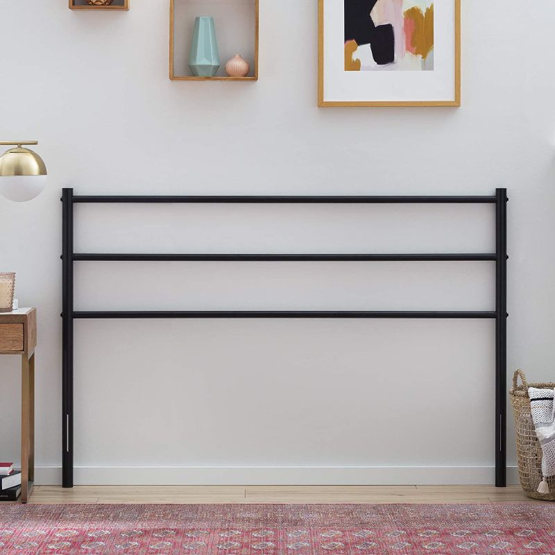 Photo 1 of **USED, MISSING HARDWARE, MISSING COMPONENTS**
Linenspa, Black Modern Metal Steel Construction - Horizontal Bar Design Headboard, California King
