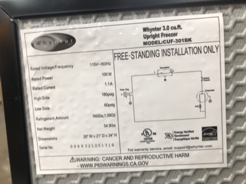 Photo 4 of ***TOP OF FRIDGE IS DAMAGED***
Whynter Black CUF-301BK 3.0 cu. ft. Energy Star Upright Freezer with Lock & RCA RFR321-B-Black-COM RFR321 Mini Refrigerator, 3.2 Cu Ft Fridge, Black, CU.FT
