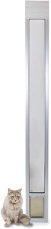 Photo 1 of **USED, MISSING HAREDWARE**
PetSafe 1-Piece Sliding Glass Door for Dogs and Cats - Fits 81 in to 96 in Patio Panel Sliding Glass Doors - Adjustable Frame - No Cutting DIY Installation - Pet Door Great for Apartments and Rentals
