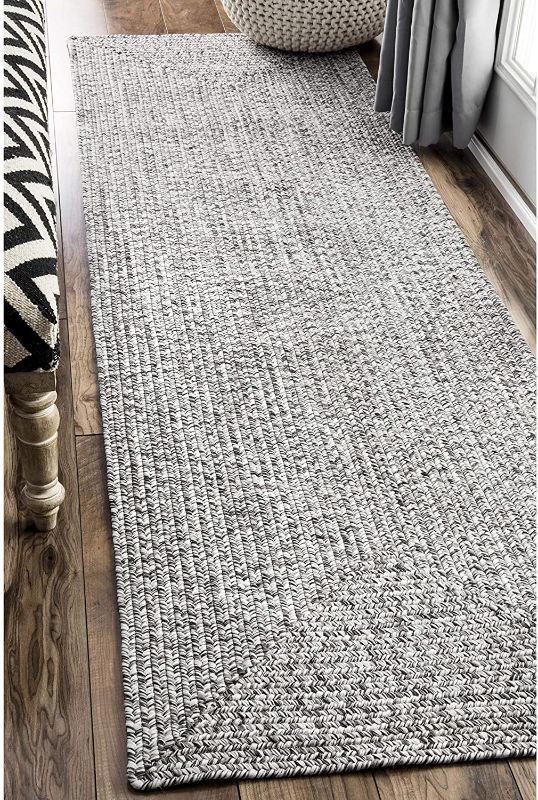 Photo 1 of **USED**
nuLOOM Lefebvre Braided Indoor/Outdoor Runner Rug, 2' 6" x 12', Light Grey
