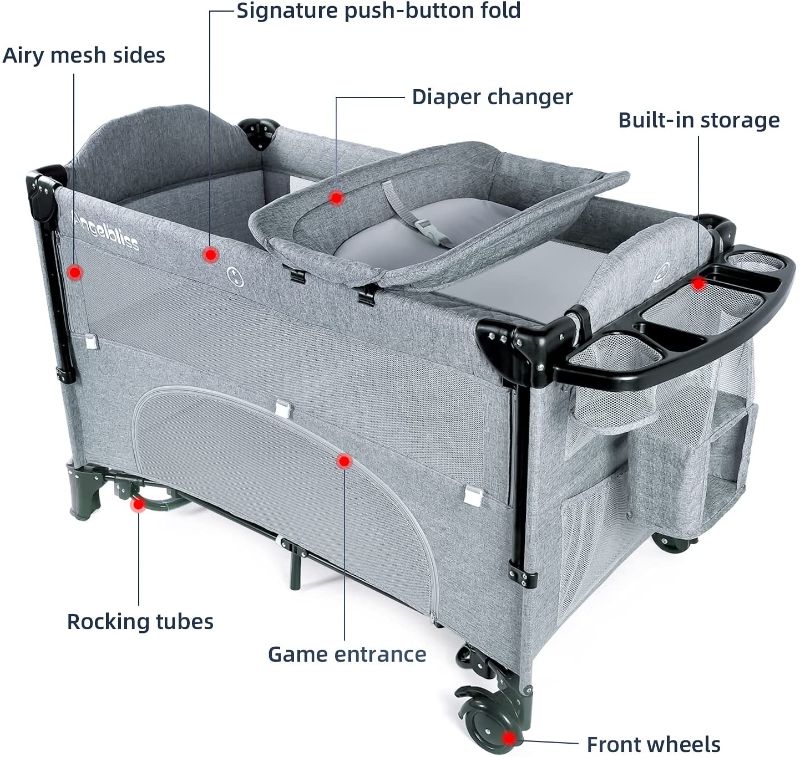 Photo 1 of **USED**
ANGELBLISS 4 in 1 Baby Bassinet Beside Sleeper, Full-Size Crib with Washable Sheets, Playards Easy Folding, Playpen Include Thicken Mattress, Diaper Changer, Storage Basket for Babies (Grey)
