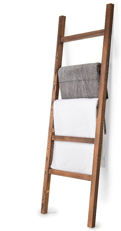 Photo 1 of MyGift 4.5-Foot Brown Wood Decorative Blanket Storage Ladder
