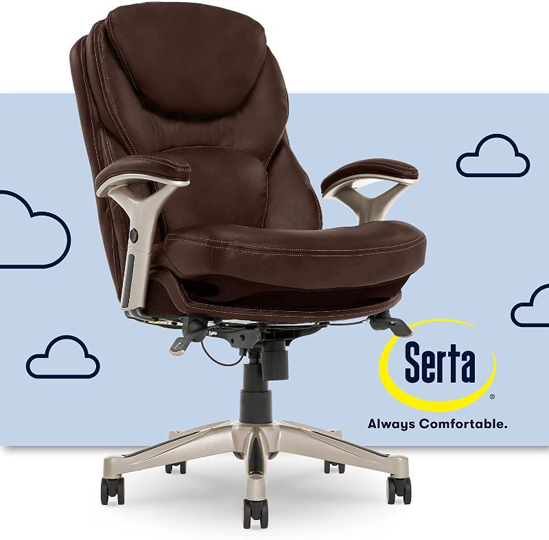 Photo 2 of Serta Ergonomic Executive Office Chair Motion Technology Adjustable Mid Back Design with Lumbar Support, Chestnut Bonded Leather