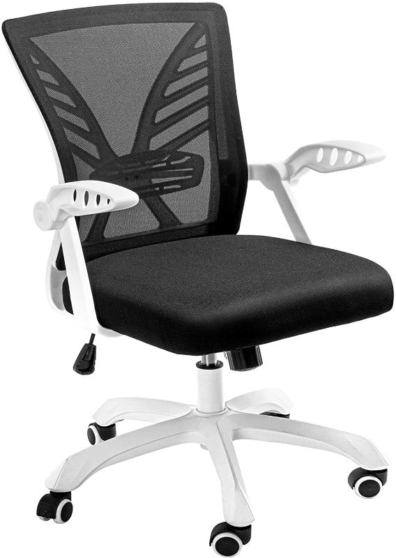 Photo 1 of NOBLEWELL Ergonomic Office Chair Mid Back Mesh Computer Desk Chair with Lumbar Support, Flip-up Arms, Adjustable Backrest, Swivel Home Comfort Task Chair, for Teens Women Adults, White

//MISSING COMPONENTS 