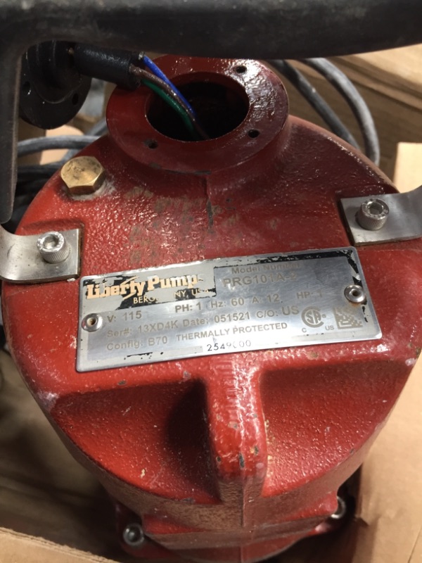 Photo 2 of Liberty Pumps PRG101A 1 Hp,grinder Pump,tether Float
COSMETIC DAMAGE //UNABLE TO TEST