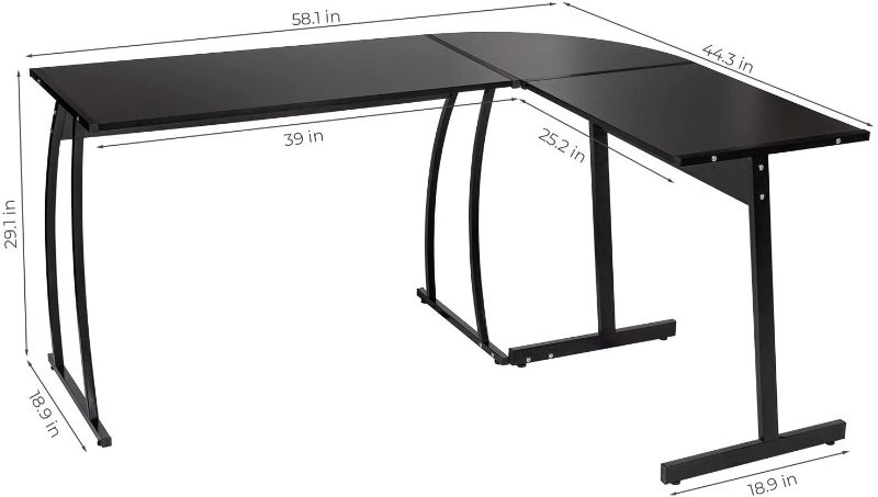 Photo 1 of GreenForest L Shaped Office Desk 58.1" Home Corner Gaming Desk Writing Studying Computer Table PC Workstation for Home Office Bedroom, Black
