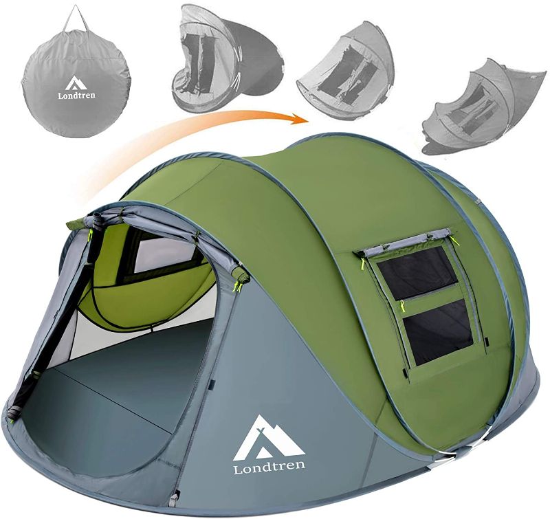 Photo 2 of 4 Person Easy Pop Up Tent Waterproof Automatic Setup 2 Doors-Instant Family Tents for Camping Hiking & Traveling
