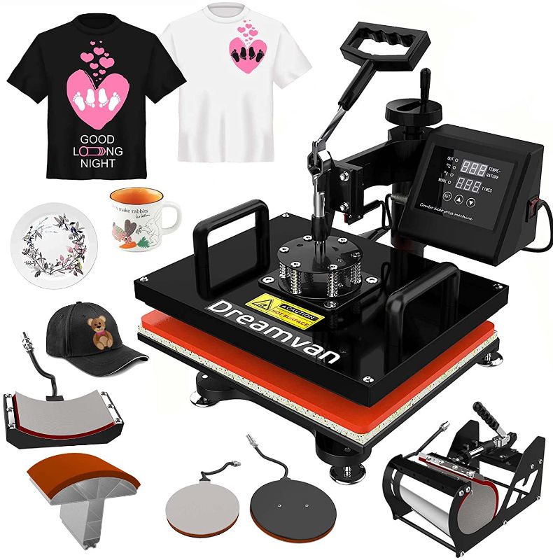 Photo 2 of eat Press 5 in 1 Heat Press Machine with Slide Out Drawer 360° Swing Away Heat Transfer Machine Combo 12x15 Multifunctional Digital Sublimation Machine for Tshirts Mugs Hats Plates Tablecloth