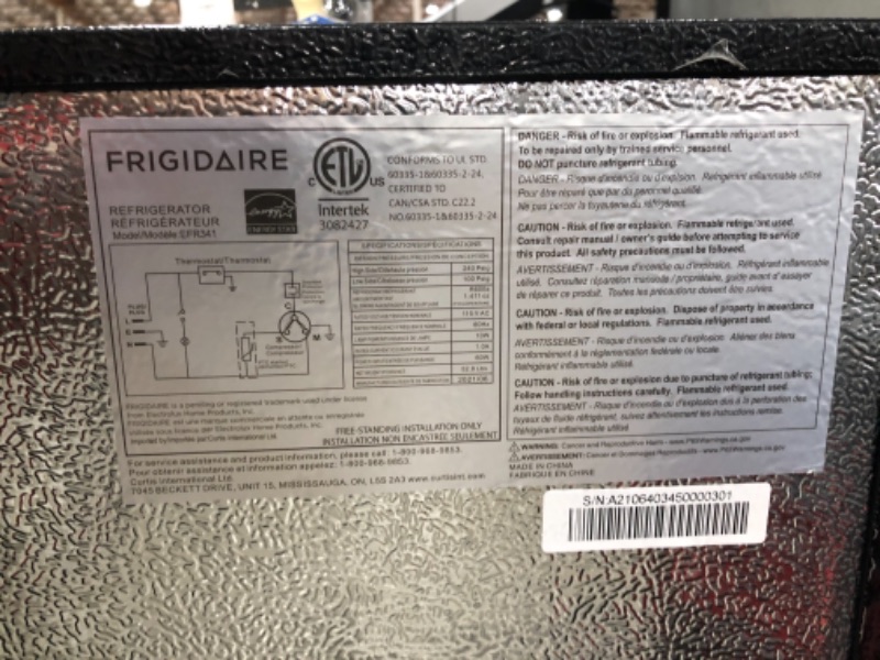 Photo 6 of MISSING HARDWARE**Frigidaire EFR341, 3.2 cu ft 2 Door Fridge and Freezer, Platinum Series, Stainless Steel, Double
