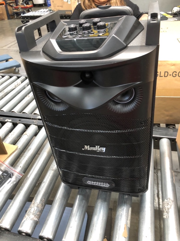 Photo 4 of Moukey Karaoke Machine Speaker,540W Peak Power Bluetooth 5.0 Karaoke System-PA Stereo with 10" Subwoofer,DJ Lights,2 Microphone,1 Tablet Holder,Rechargeable,Recording,MP3/USB/SD(RMS 160W to 540W Peak)
