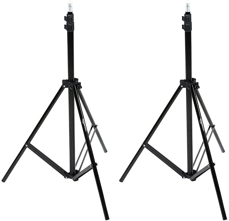 Photo 1 of Amazon Basics Aluminum Light Photography Tripod Stand with Case - Pack of 2, 2.8 - 6.7 Feet, Black
