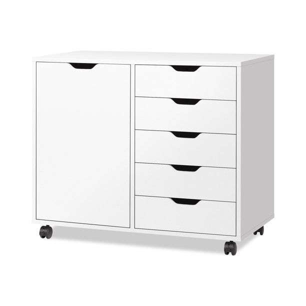 Photo 1 of DEVAISE Modern 5 Drawer Dresser with 1 Shelf for Home Office, White
