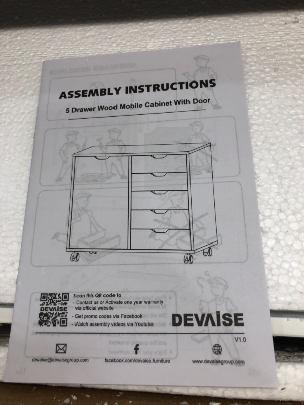 Photo 2 of DEVAISE Modern 5 Drawer Dresser with 1 Shelf for Home Office, White
