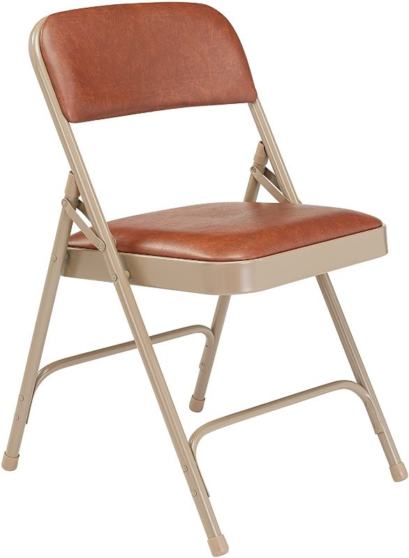 Photo 1 of (4 Pack) NPS 1200 Series Premium Vinyl Upholstered Double Hinge Folding Chair, Honey Brown
