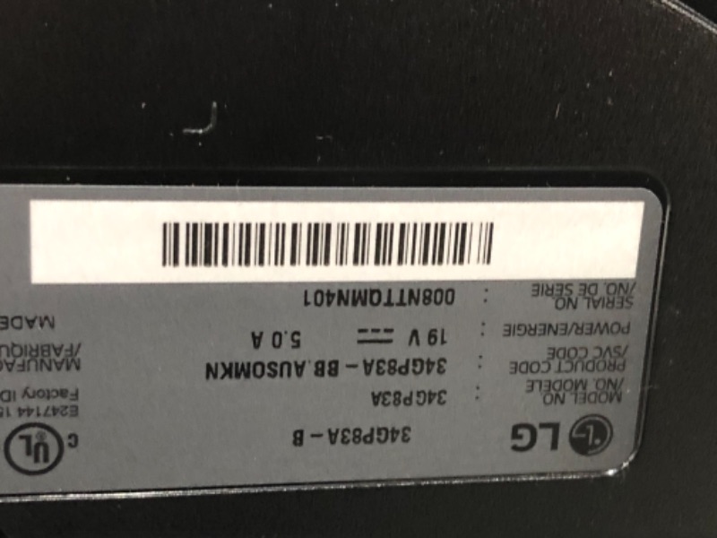 Photo 3 of DISPLAY DAMAGED LG 34GP83A-B 34 Inch 21: 9 UltraGear Curved QHD (3440 x 1440) 1ms Nano IPS Gaming Monitor with 160Hz and G-SYNC Compatibility - Black (34GP83A-B)
