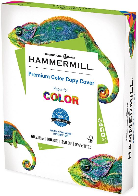 Photo 1 of Hammermill Cardstock, Premium Color Copy, 60 lb, 8 x 11 - 8 Pack (250 Sheets) - 100 Bright, Made in the USA Card Stock, 122549R , White
