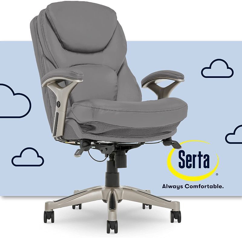 Photo 1 of Serta Ergonomic Executive Office Chair Motion Technology Adjustable Mid Back Design with Lumbar Support, Gray Bonded Leather
