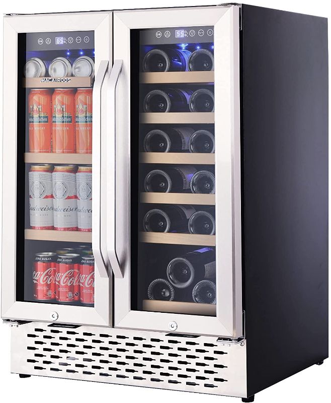 Photo 1 of Macaiiroos Wine and Beverage Refrigerator, 24 inch Under Counter Dual Zone Wine Cooler for Home - Built in Wine Fridge w/ 20 Bottles and 78 Cans Capacity
