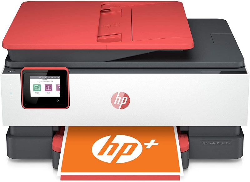 Photo 1 of HP OfficeJet Pro 8035e Wireless Color All-in-One Printer (Coral) with up to 12 months Instant Ink with HP+ (1L0H8A)
