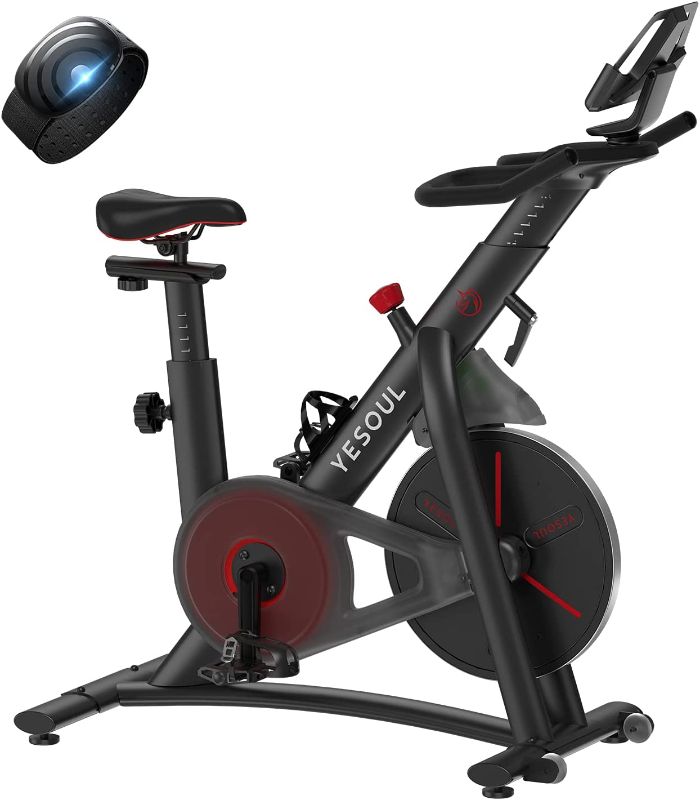 View 1 of YESOUL S3 Indoor Exercise Bike Supports Bluetooth, Smart Connect Cycling Bikes with Heart Rate Monitor, Silent Belt Drive Stationary Fitness Bike for Home Gym with Tablet Holder 40 x 20 x 50 inches