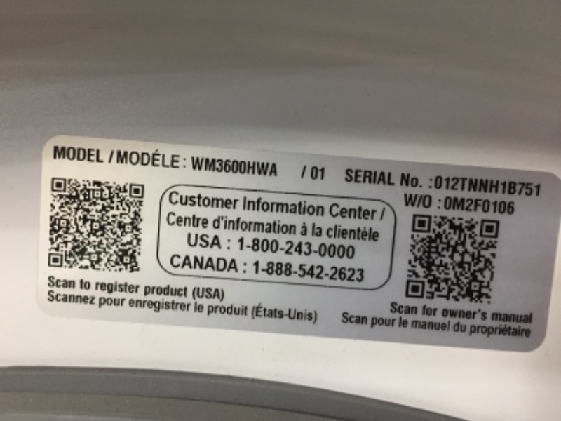 Photo 5 of LG WM3600HWA 4.5 Cu. Ft. Ultra Large Capacity Smart wi-fi Enabled Front Load Washer
