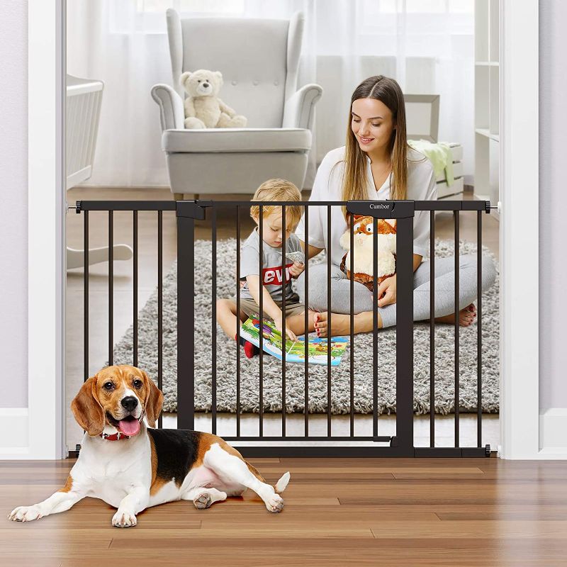 Photo 1 of Cumbor 51.6" Baby Gates Extra Wide for Stairs and Doorways, Durable Safety Dog Gate for The House, Easy Walk Thru Auto Close Baby Child Gates, Includes 2.75", 5.5" and 11" Extension, Mounting, Black
