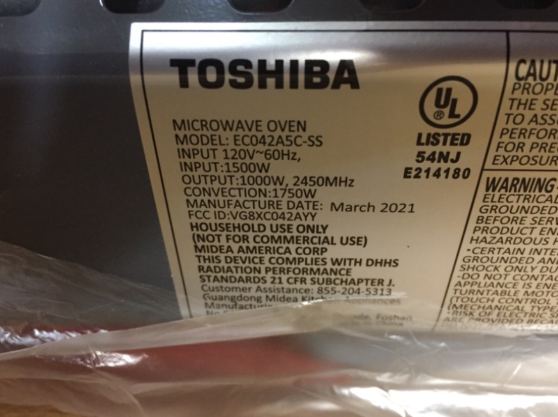 Photo 4 of Toshiba EC042A5C-SS Countertop Microwave Oven with Convection, Smart Sensor, Sound On/Off Function and LCD Display, 1.5 Cu.ft, Stainless Steel
