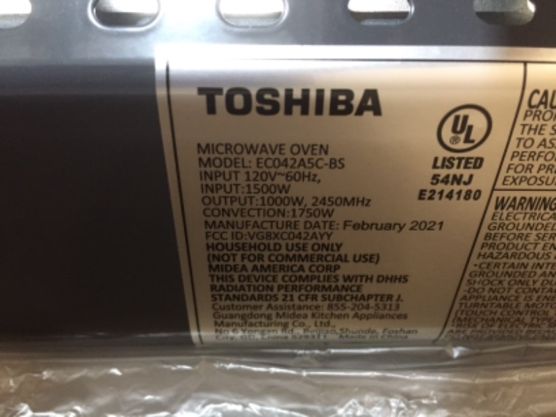 Photo 4 of Toshiba EM131A5C-BS Microwave Oven with Smart Sensor, Easy Clean Interior, ECO Mode and Sound On/Off, 1.2 Cu Ft, Black Stainless Steel
