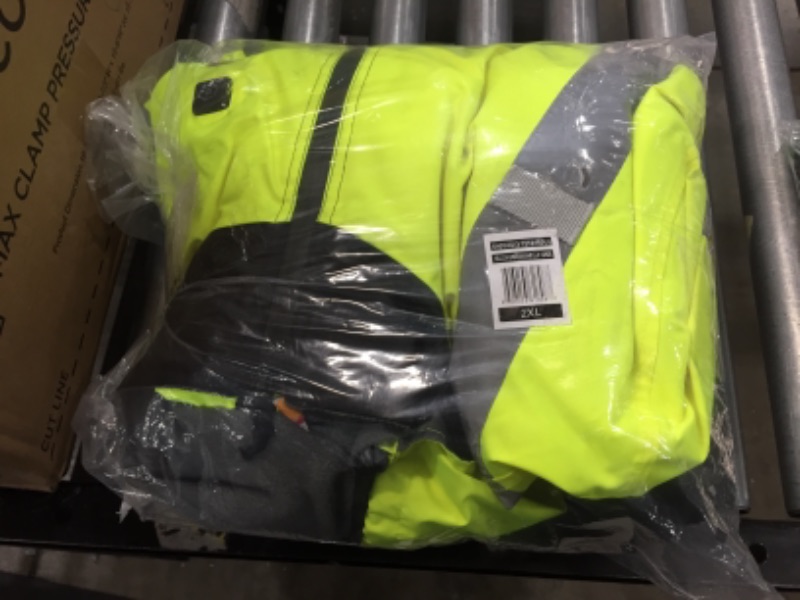 Photo 2 of PIONEER High Visibility, Waterproof, 300D Nano Tech Heated Safety Bomber Jacket with Detachable Hood, Reflective Tape, Yellow, V1210160U-2XL
