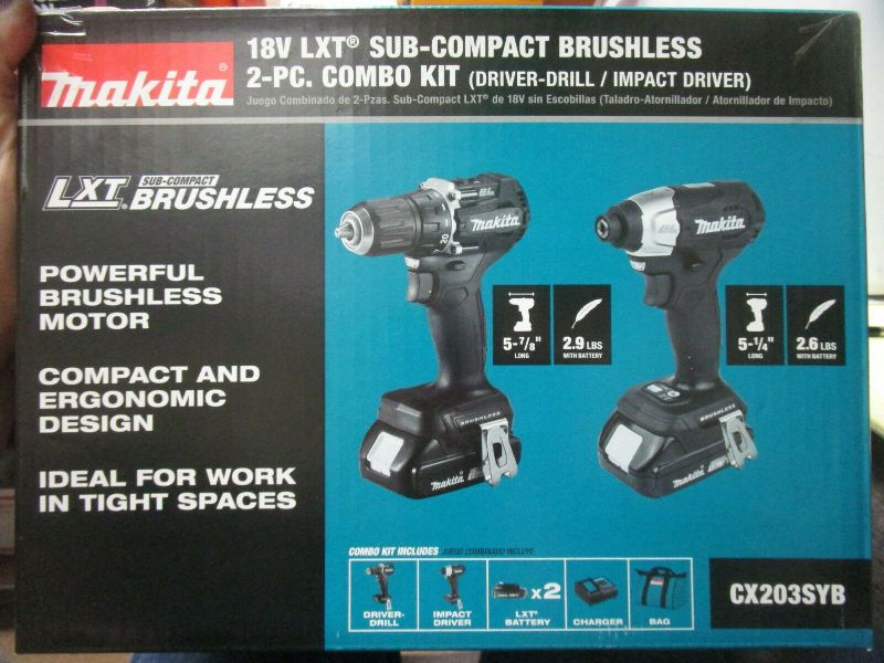 Photo 1 of Makita 18V LXT Sub-Compact Brushless 2pc Combo Kit w/ Batt CX203SYB BRAND NEW