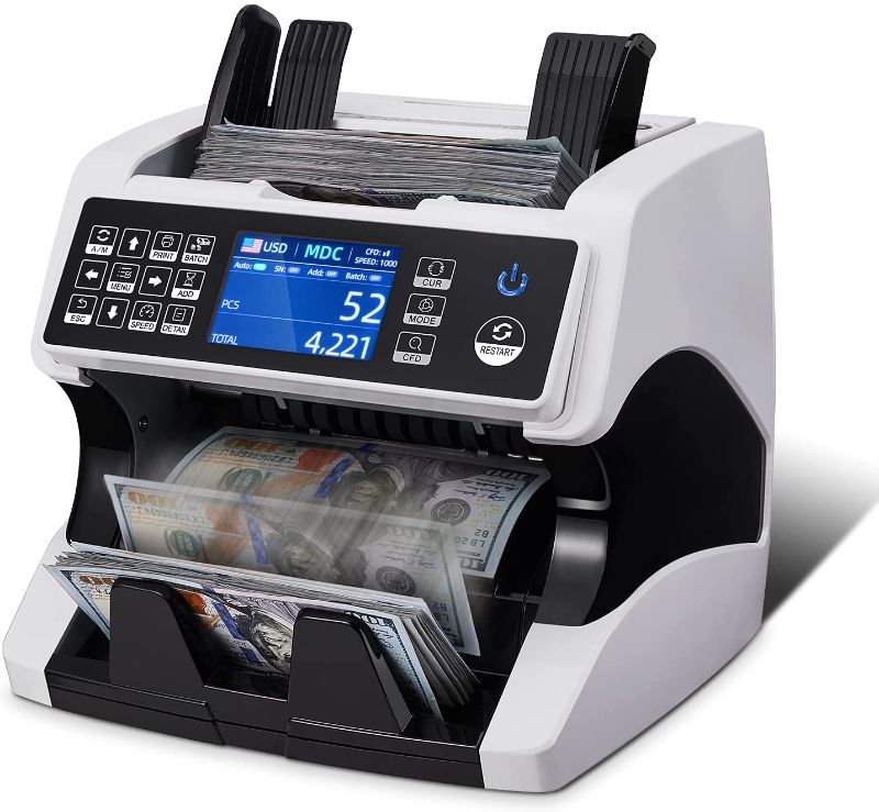 Photo 1 of MUNBYN Bank Grade Money Counter Machine Mixed Denomination, Value Counting, Serial Number, Multi Currency, 2CIS/UV/IR/MG/MT Counterfeit Detection, Printer Enabled Bill Valu

GETS JAMMED 