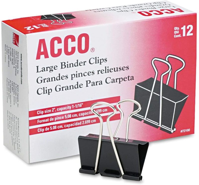 Photo 1 of ACCO Binder Clips, Large, 12 Clips/Box, 12 Pack, 144 Clips Total