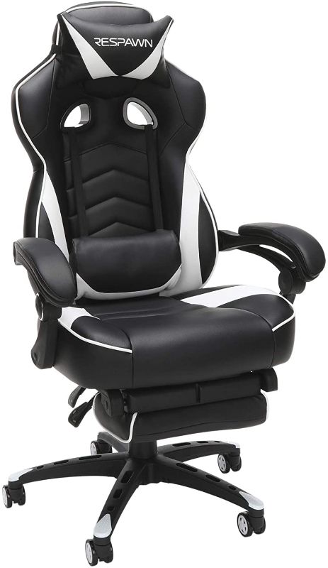 Photo 1 of RESPAWN 110 Racing Style Gaming Chair, Reclining Ergonomic Chair with Footrest, in White (RSP-110-WHT)
