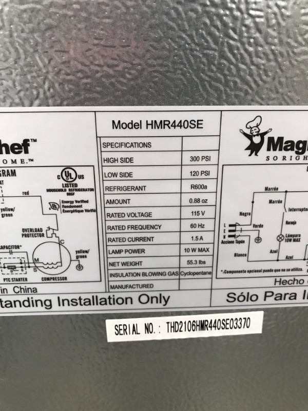 Photo 4 of PARTS ONLY//NONFUNCTIONAL
Magic Chef
4.4 cu. ft. Mini Fridge in Stainless Look