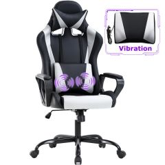 Photo 1 of Game chair, home office chair, with waist support arm, headrest, high back PU leather ergonomic chair, rotatable and adjustable (white)
