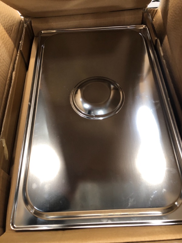 Photo 1 of AmazonCommercial Full Size Stainless Steel Solid Steam Table/Hotel Pan Cover, Pack of 2
