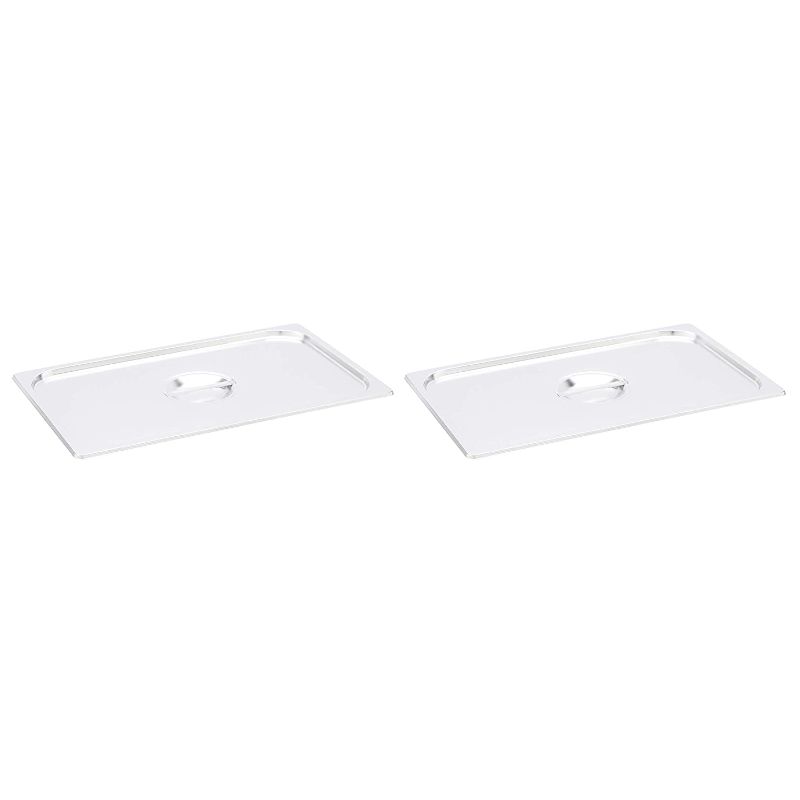 Photo 1 of AmazonCommercial Full Size Stainless Steel Solid Steam Table/Hotel Pan Cover, Pack of 2
