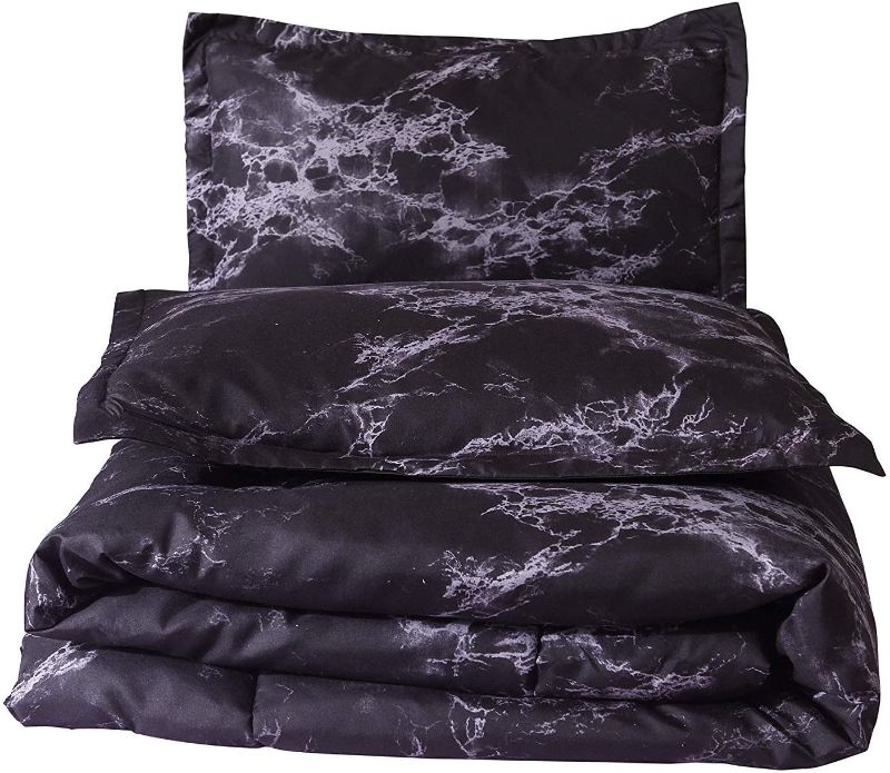 Photo 1 of A Nice Night Closure-Printed Marble Ultra Soft Comforter Set Bed-in-a-Bag,Queen (Black-Marble)
