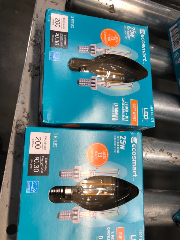 Photo 1 of EcoSmart 25-Watt Equivalent B11 Candle Dimmable ENERGY STAR Clear Glass Filament Vintage LED Light Bulb Soft White (3-Pack) of 2
