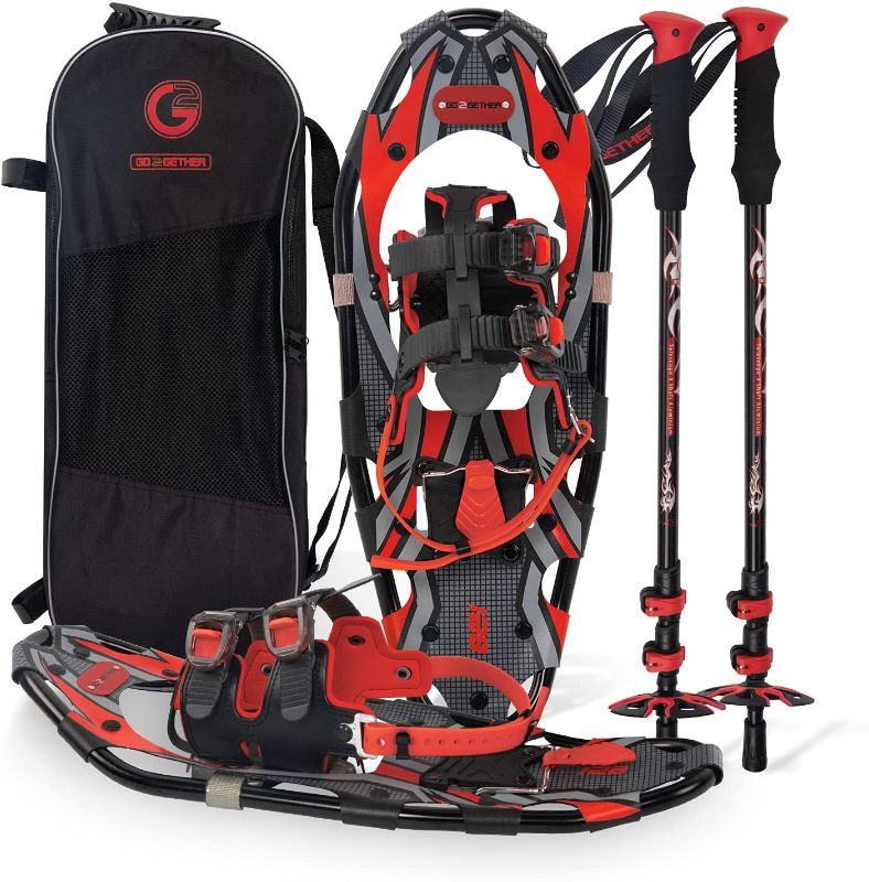 Photo 1 of 
G2 21/25/30 Inches Light Weight Snowshoes for Women Men Youth, Set with Trekking Poles, Carrying Bag, Snow Baskets, Special EVA Padded Ratchet Binding, Heel...
Color:Red
Size:21"(Up to 150lbs)