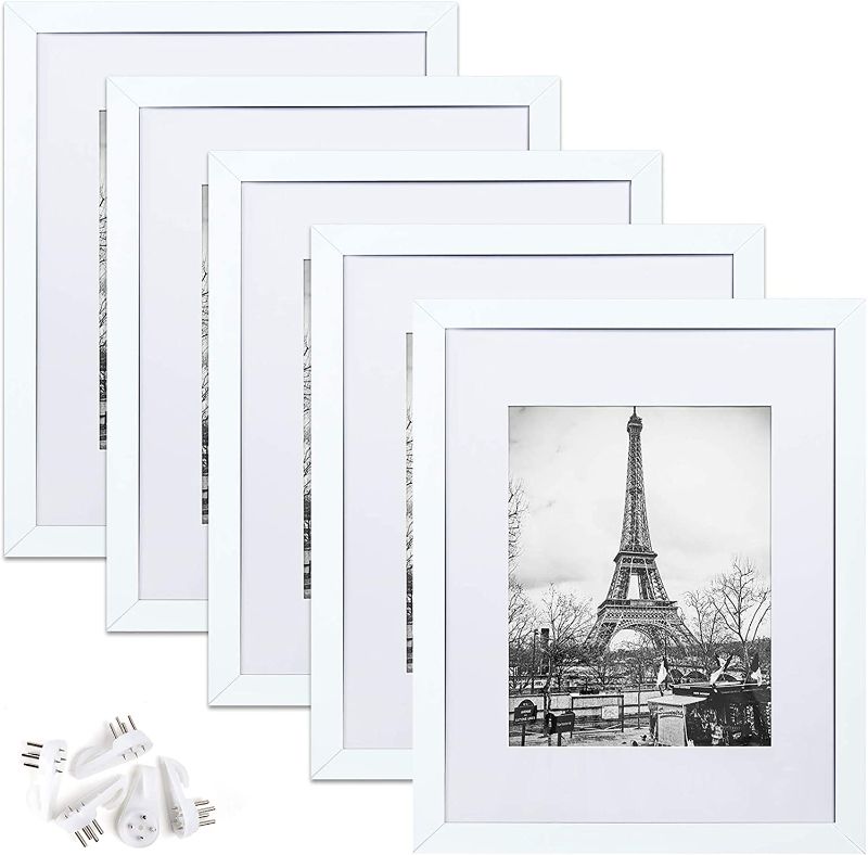 Photo 1 of 
upsimples 11x14 Picture Frame Set of 5,Display Pictures 8x10 with Mat or 11x14 Without Mat,Wall Gallery Photo Frames,White
Color:White
Size:11x14