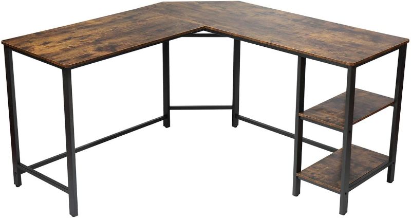 Photo 1 of CHADIOR Industrial L Shaped Desk, Corner Work Surface, Wooden Writting Workstation, Gaming Computer Table with Shelves, for Small Space, Home Office, Bedroom, Rustic Brown
