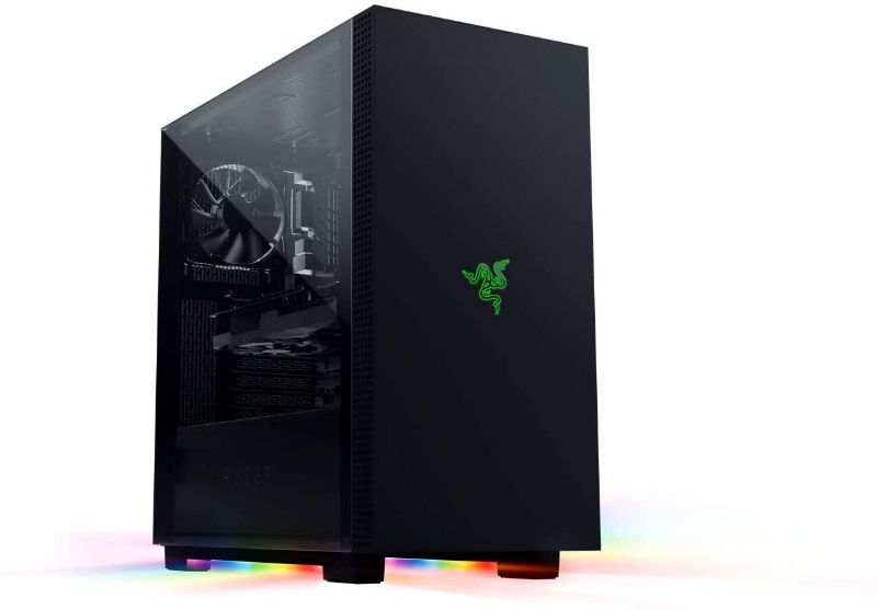 Photo 1 of Razer Tomahawk ATX Mid-Tower Gaming Chassis: Dual-Sided Tempered Glass Swivel Doors, Ventilated Top Panel, Chroma RGB Underglow Lighting, Built-in Cable Management, Classic Black
